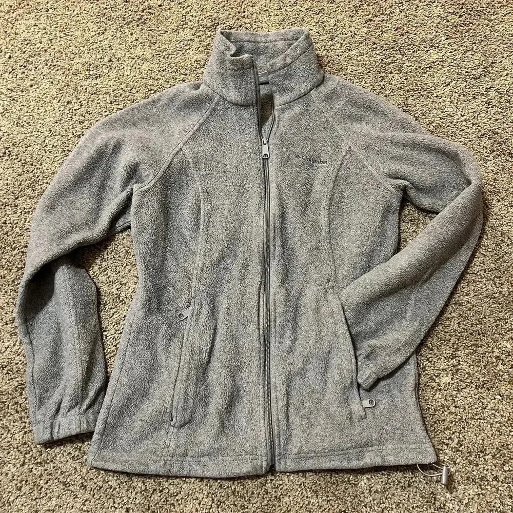 Columbia Womens Fleece Jacket Coat Small Charcoal Gray Full Zip Pockets RN69724‎